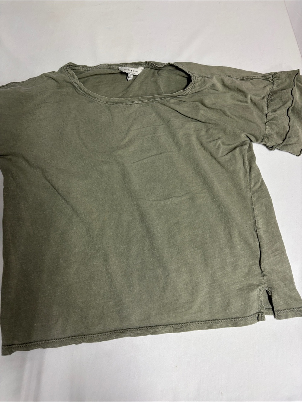 Lucky Brand Women S Olive Green Ruffle Sleeve Slub Cotton Tee Boho